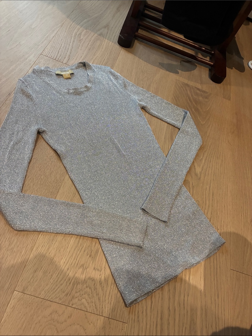 Michael kors collection Metallic Silver Long-Sleeve italian yarn Top